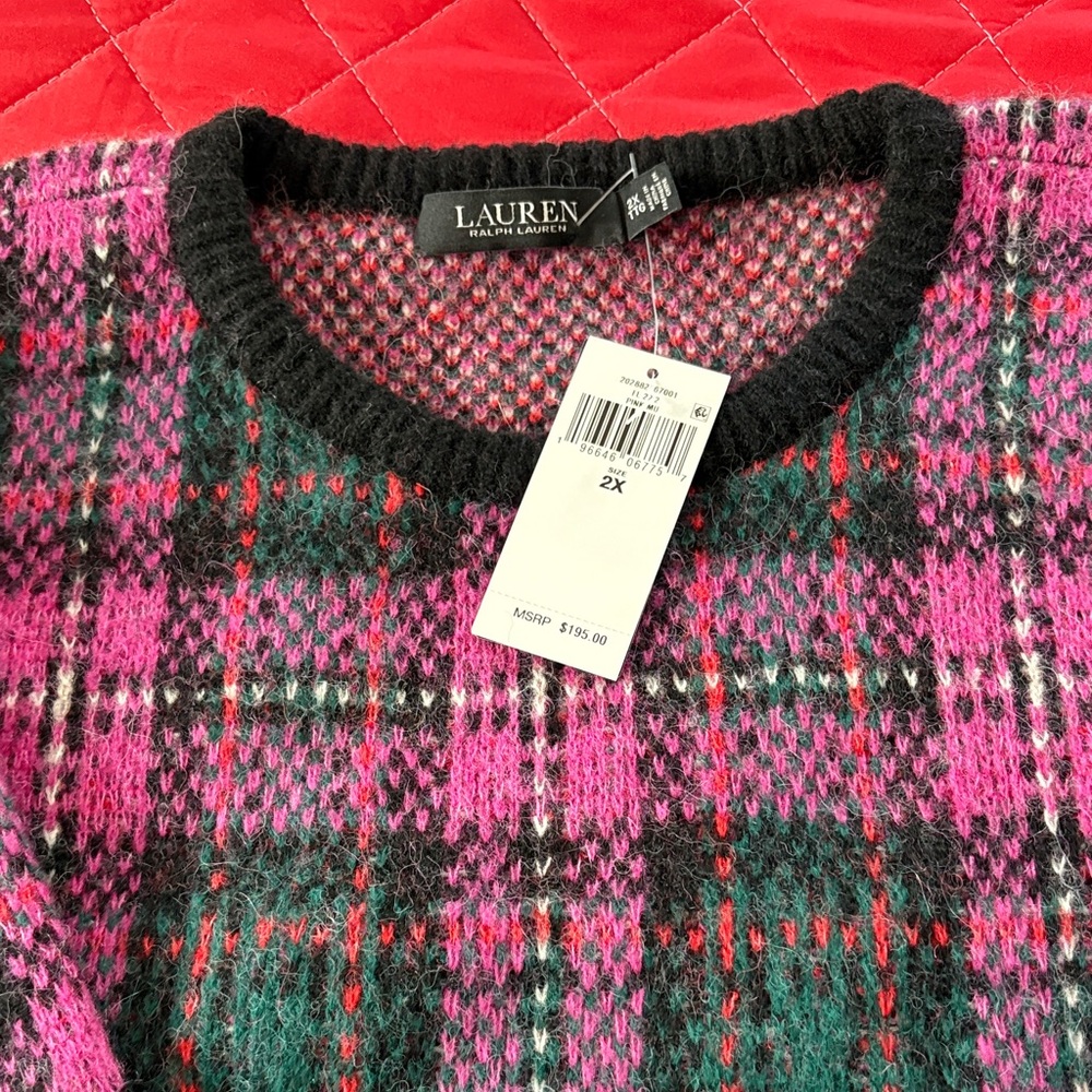 Lauren Ralph Lauren Pink and Green Plaid Sweater